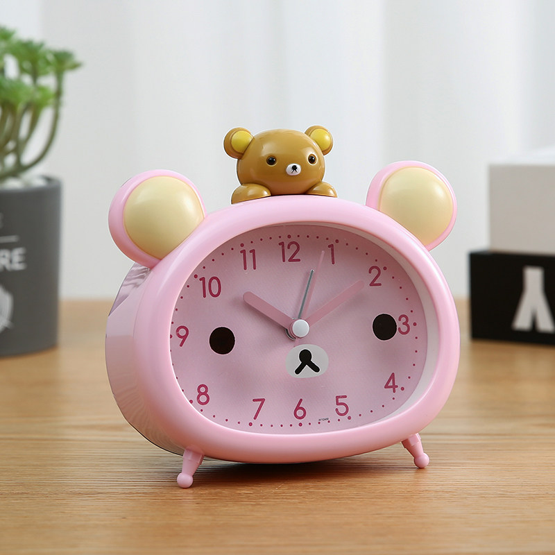 儿童卡通小熊闹钟表男女孩学生用床头闹铃静音可爱夜灯光懒虫起床