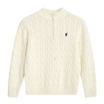 POLOWALK童装男童针织衫2026早春新款绞花立领中大童红色纯棉毛衣