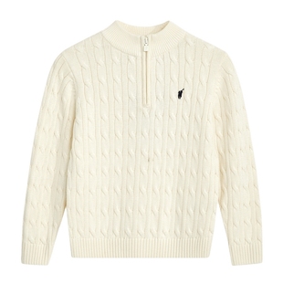 POLOWALK童装男童针织衫2025秋冬新款绞花立领中大童红色新年毛衣