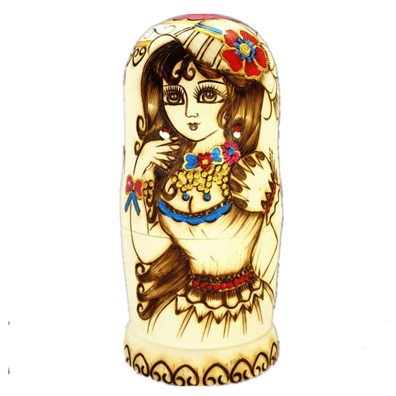 俄罗斯风格套娃10层正品 美女娃娃 手工原木本色烙刻玩具生日礼物