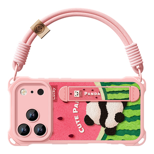 适用苹果17promax手机壳iphone17新款17pro保护套可背斜挎夏日16pm腕带15挂绳14pro全包硅胶西瓜小熊猫女独特