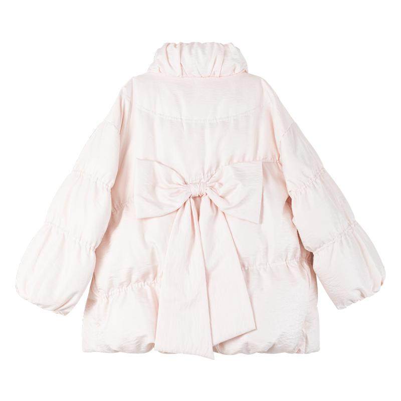 KEIKO虹彩光泽缎面粉色泡芙棉服