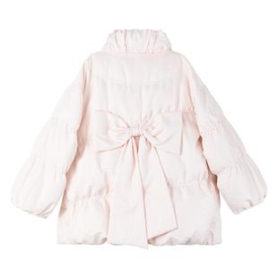 KEIKO 虹彩光泽缎面粉色泡芙棉服2025冬季流光少女蝴蝶结外套棉袄