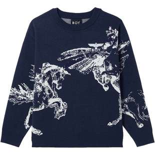 【战马奔腾】BOYLONDON春季情侣款长袖圆领毛衣针织衫N60021