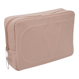 华伦天奴大v化妆包手拿包粉色黑色收纳包卡其色手拎大容量收纳包