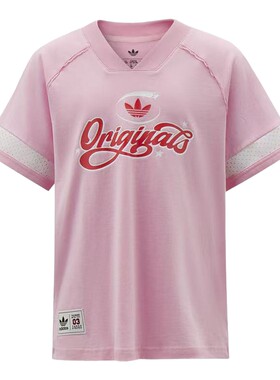 adidas阿迪达斯三叶草足球风V领半袖T恤夏女大童短袖上衣 KW2272