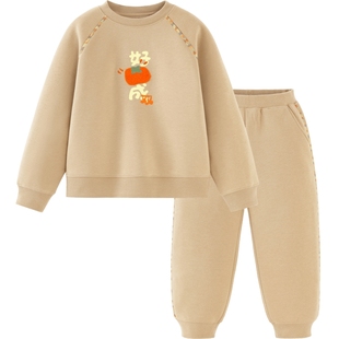 迷你巴拉巴拉男女童套装儿童红色加绒卫衣长裤两件新年款加厚新秋