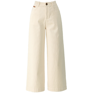 加绒米白色灯芯绒阔腿裤女冬季2025新款加厚条绒裤子宽松直筒长裤