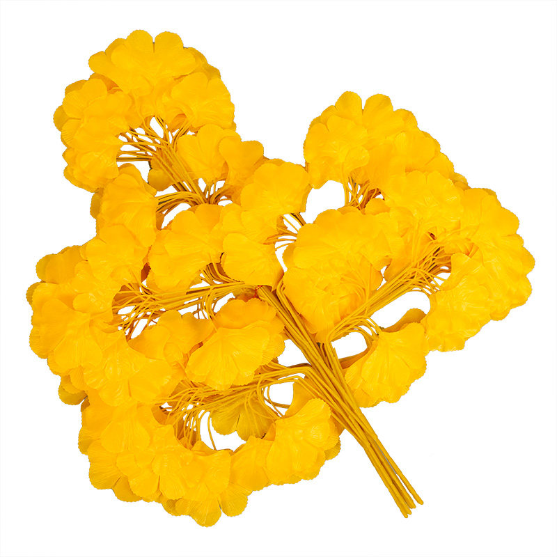 仿真银杏叶假树枝装饰黄色树叶子塑料花假花植物绿植室内工程造景