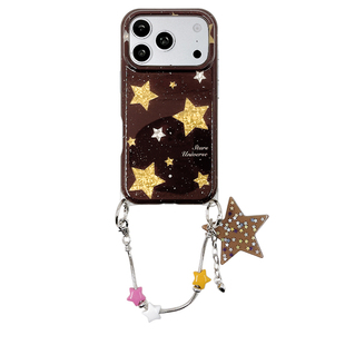 kaia秋冬美拉德棕泼墨星星适用苹果18promax手机壳iphone17pro新款16带链条15女18pm全包17pro软边防摔手机套