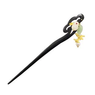 儿童发簪古风可爱簪子女玉兔汉服头饰木簪步摇黑檀木旗袍樱桃钗子