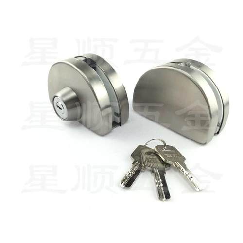 半圆玻璃门锁中央玻璃锁单双门免开孔不锈钢玻璃门锁办公室单双开