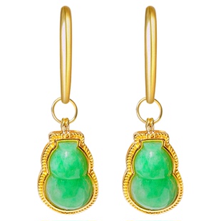 福禄平安18K金天然翡翠葫芦耳坠阳绿满色新中式国风设计款耳环