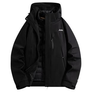 Jeep吉普三合一冲锋风衣户外男士羽绒内胆防泼水可拆卸登山服外套