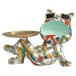 彩色招财狗钥匙收纳玄关摆件家居客厅入门鞋柜轻奢装饰品乔迁礼物