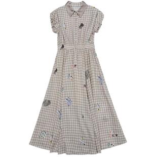 谜底连衣裙泡泡袖2025夏新品复古风度假印花合身X型长裙252ML0607