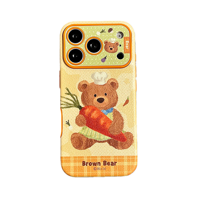 苹果17pro卡通小熊皮革手机壳