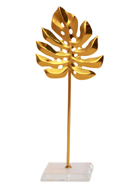 轻奢金色树叶摆件北欧家居客厅卧室电视柜装饰龟背叶羽毛金属摆设