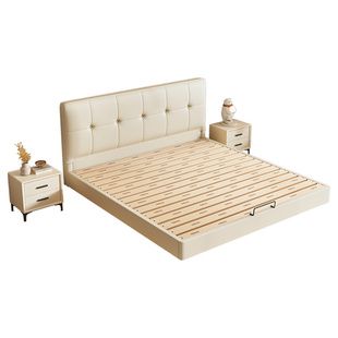 全实木悬浮床薄床头齐边床小户型省空间可定制任意尺寸排骨架床架