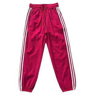 休闲裤女夏薄款冰丝速干裤宽松遮肉显瘦束脚运动裤高腰百搭九分裤