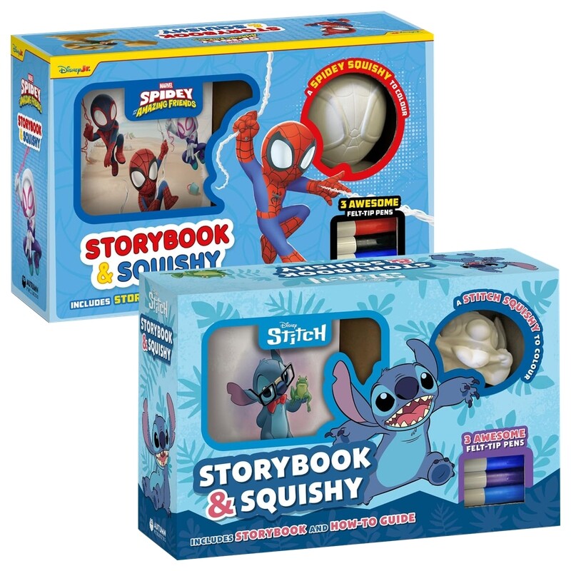 Storybook & Squishy Marvel Spidey Disney Stitch 故事书+减压捏捏乐+涂色笔 迪士尼经典动画 三合一互动套盒 英文原版进口图书