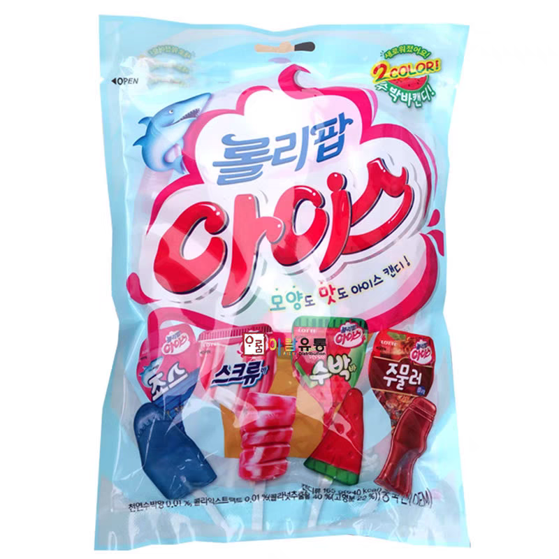 韩国进口乐天冰淇淋棒棒糖132g*4袋西瓜可乐鲨鱼混合水果味糖果