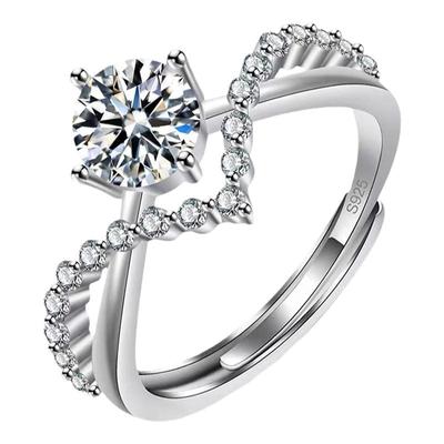 为爱加冕纯银莫桑石钻戒仿真钻石假戒指女订婚求婚结婚戒对戒闭口