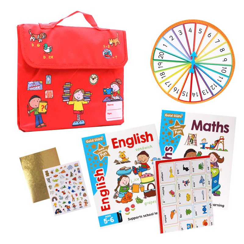 英文原版绘本Gold Stars My Learning Bag Ages 5-6操作书包练习册 含奖励贴学习海报maths englisg 幼小衔接儿童启蒙早教英语读物