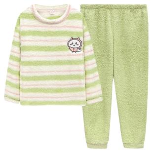 吉伊卡哇chiikawa珊瑚绒睡衣女秋冬新款加厚半边绒保暖可爱家居服