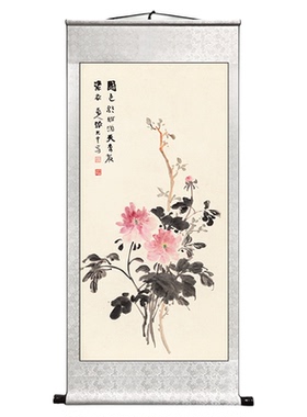 张大千水墨牡丹花鸟图客厅装饰画