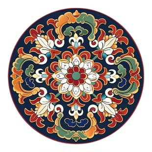 藏式花纹祥纹鼓面贴纸贴画柜门墙上桌面自粘贴花墙贴花吉祥装饰画