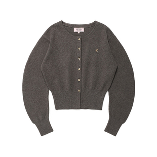 [张元英同款]ROLAROLA泡泡袖针织开衫温柔学院风短款系扣毛衣上衣