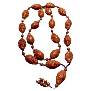 小籽十八罗汉橄榄核脖挂长串文玩项链男士核雕手串18罗汉原籽精雕