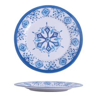 新疆民族风密胺碟子创意菜盘子水果盘8寸塑料平盘点心凉菜碟商用