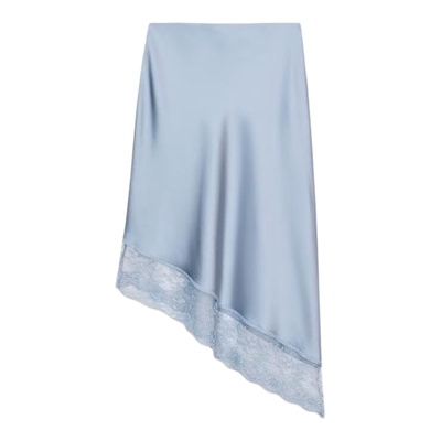 丝缎蕾丝不对称下摆垂感半身裙