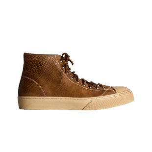 PIPG复古水洗马臀皮高端做旧休闲硫化板鞋男 高帮厚底阿美咔叽靴