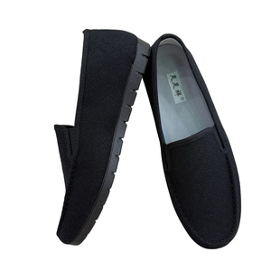 老北京春秋透气一脚蹬套脚软底低帮休闲黑灰棉布豆豆工作男士布鞋