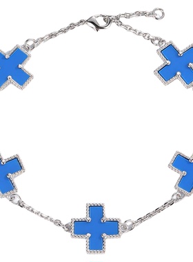 欧美嘻哈风玛瑙蓝色十字架手链