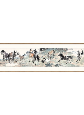 春山十骏图新中式客厅装饰画