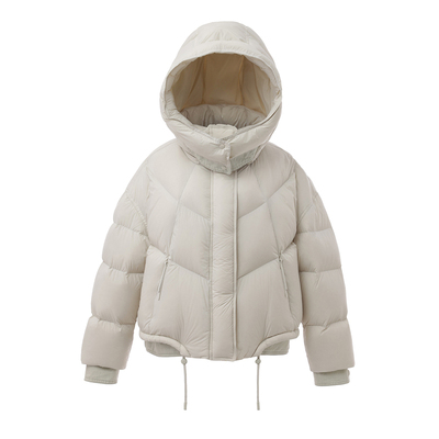 above deck牛仔拼接羽绒服女短款加厚保暖泡芙感脱卸帽2025冬新款