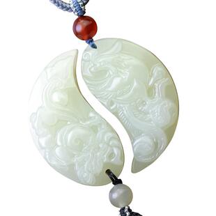 天然保真和田玉龙凤玉佩龙凤呈祥太极鱼玉坠情侣款项链国风饰品