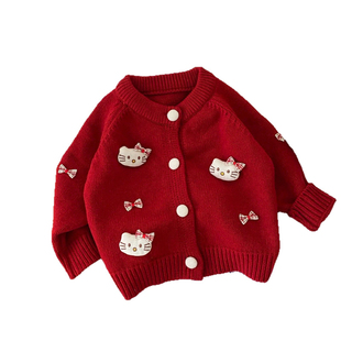 婴童毛衣外套秋冬可爱卡通猫咪韩版针织衫百搭打底裤女宝宝开衫潮