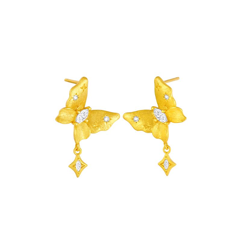 周大生*DC蝴蝶千金耳钉纯银925女款高级设计感耳饰生日礼物送女友