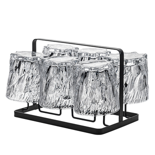 复古浮雕冰川玻璃杯水杯子家用待客喝水套装高级感轻奢红啤酒茶杯