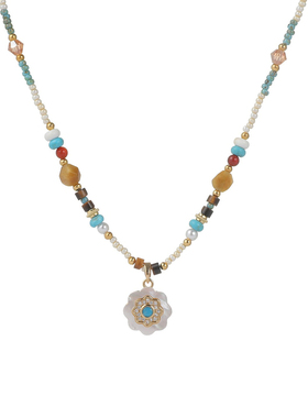 古少女感彩色串珠太阳花项链女