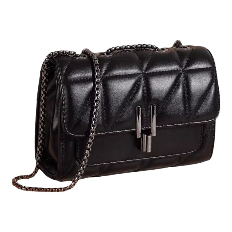 菱格链条斜挎手机小方包