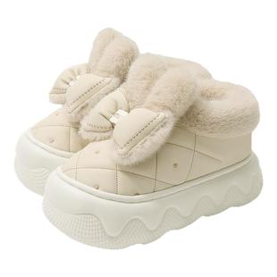 毛绒绒蝴蝶结儿童棉拖鞋女童外穿2025冬季新款踩屎感防滑棉拖大童