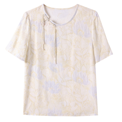 盘扣设计感印花100%桑蚕丝上衣