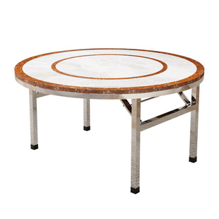 304加厚不锈钢圆桌仿大理石可折叠家用饭桌带转盘内置餐桌火锅桌