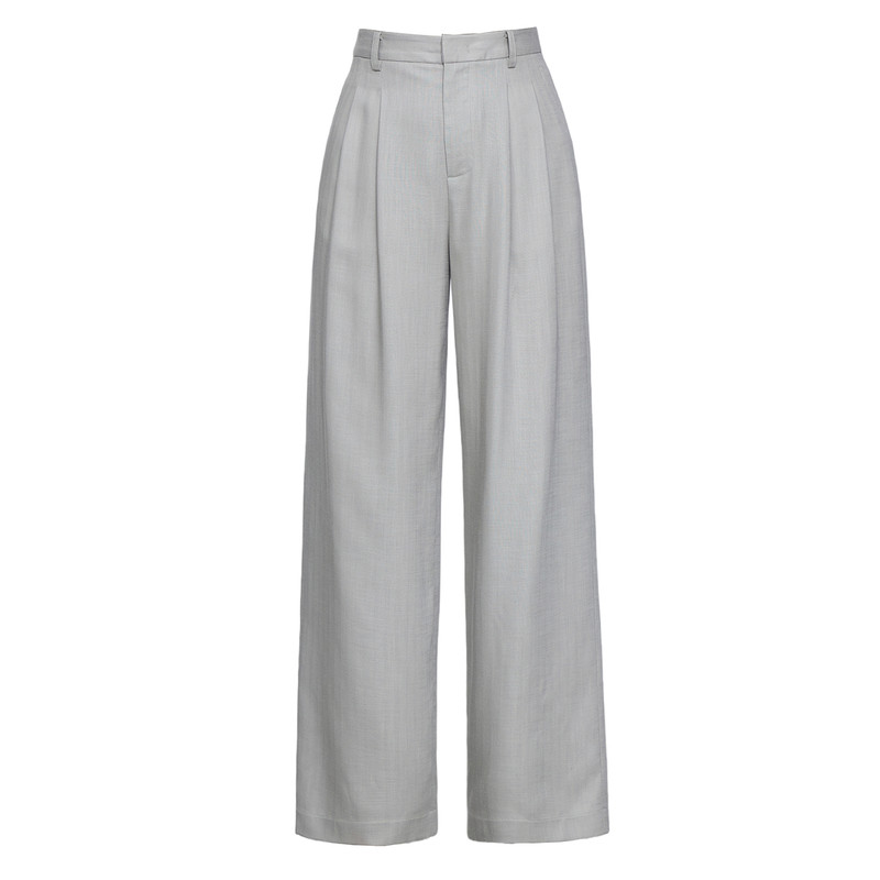 垂感天丝亚麻阔腿裤女夏季薄款2026人字纹西装直筒裤长裤子老钱风